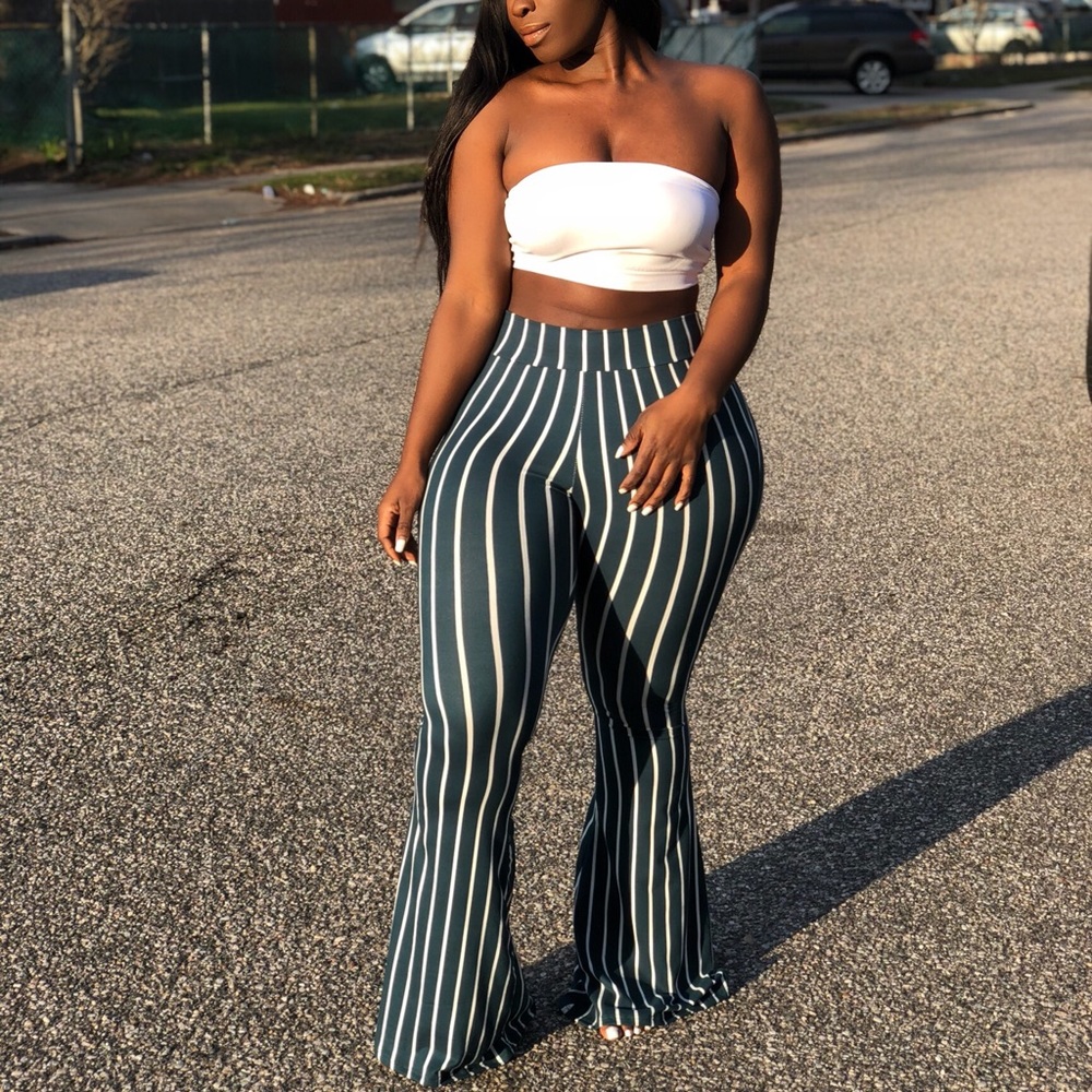 Green striped pants set